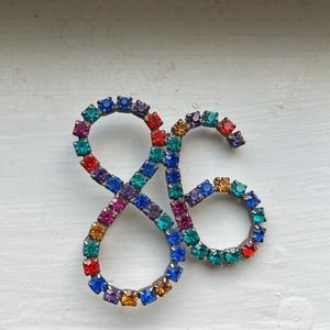Vintage Estate Colorful Rhinestone Number 86 Brooch Pin